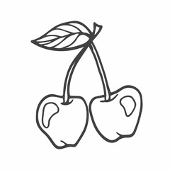 Cherry hand drawn outline doodle icon. Vector sketch illustration of healthy berry - fresh raw cherry on a branch with a leaf for print, web, mobile and infographics isolated on white background.