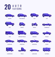 Car auto icon. Car types set. Vector illustration