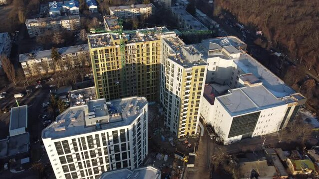 Building external wall thermal insulation with mineral wool. Exterior passive house wall heat insulation with mineral wool. Insulation the facade of commercial building. Energy efficiency