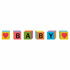 The word baby made of wooden cubes, color vector illustration, letters