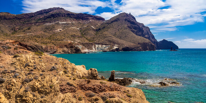 Cala Raj&aacute;, Punta Negra, El Dedo Reef,  Cabo de Gata-N&iacute;jar Natural Park, UNESCO Biosphere Reserve, Hot Desert Climate Region, Almer&iacute;a, Andaluc&iacute;a, Spain, Europe