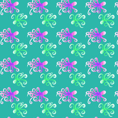 Retro pattern with dancing octopuses. suitable as a print for fabric and decorative background