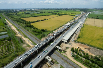 Fototapeta na wymiar aerial view of highway with car, road top view, transportation