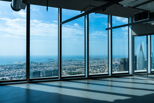 Fototapeta View from the window to the sky and Dubai city 