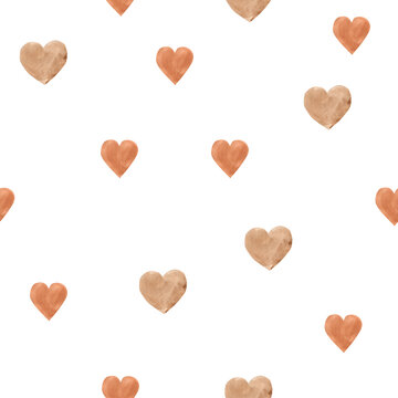 Hearts watercolor seamless pattern illustration for kids