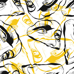 Heads of antique statues seamless pattern