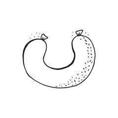 Oktoberfest 2022 - Beer Festival. Hand-drawn Doodle outline bavarian sausage on a white background. German Traditional holiday.