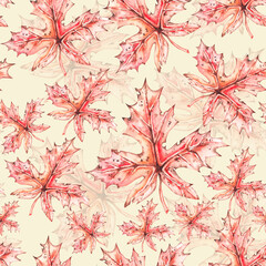 Watercolor pattern with maple leaves
