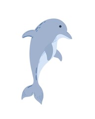 Cute dolphin flat style cartoon vector illustration, underwater world sea creature, funny animal clip art