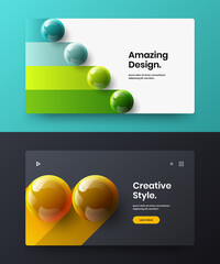 Colorful pamphlet vector design template set. Abstract realistic spheres cover layout collection.