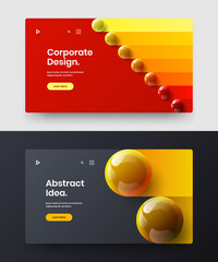 Clean realistic spheres cover layout composition. Isolated web banner design vector illustration bundle.