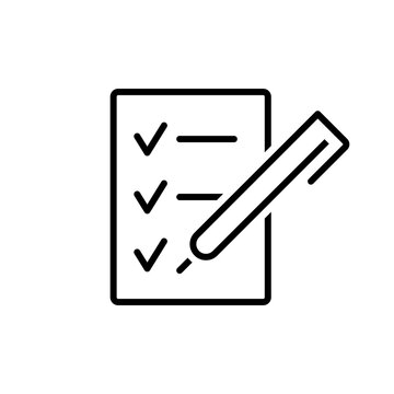 Checklist Line Icon. Clipboard With Checkmarks. List With Ticks, Check Marks. Task Is Done, Work Is Finished Concept. Black Vector Checklist Icon