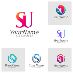Set of Letter SU Logo Design Template. Initial SU logo concept vector. Creative Icon Symbol