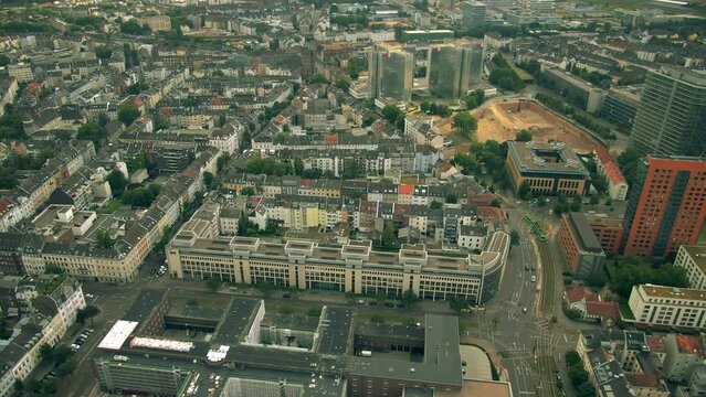 Unterbilk, an urban borough of the city of Dusseldorf, Germany. Aerial view