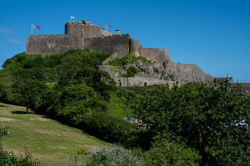 Fototapeta na wymiar The fortress Mont Orgueil Castle at Gorey harbour, Jersey, Channel Islands, British Isles.