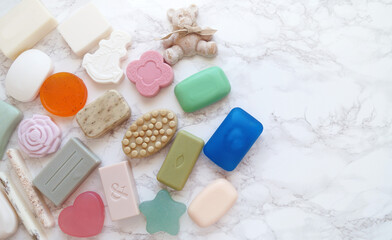 Colorful solid soap bar selection background