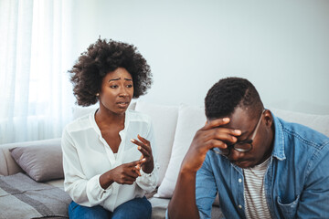 Frustrated couple arguing and having marriage problems. Couples who are fighting Disappointed in love. Concept for divorce. Couple not speaking to each other