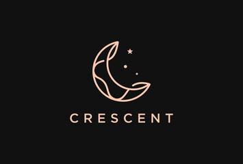 Luxury crescent moon and star logo design vector template © bequeen