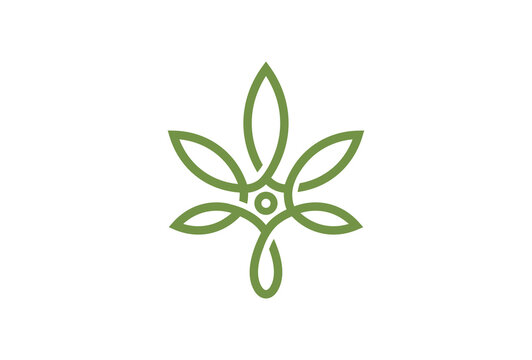 CBD Cannabis Marijuana Pot Hemp Leaf with Line Art style Logo design