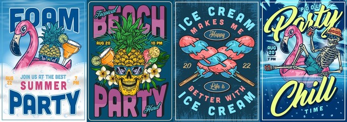 Summer party set posters colorful