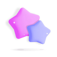 3d vector two glossy violet and pink stars symbol icon design