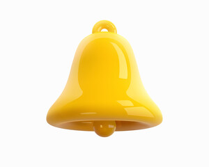 Glossy 3D bell isolated on a white background. 3D rendering of a yellow bell. Figurine, object for decoration, icon. Vector