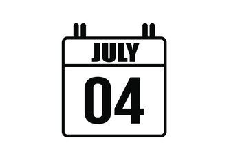 4 july calendar. Simple calendar page for the month of July. Black vector on white background.