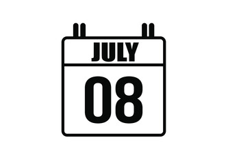 8 july calendar. Simple calendar page for the month of July. Black vector on white background.
