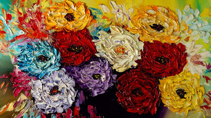 Flowers.Fragment beautiful oil painting on canvas. Brush strokes and canvas textures