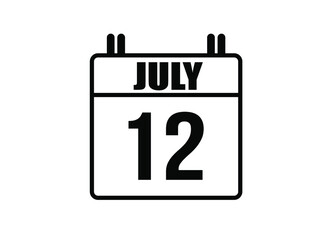 12 july calendar. Simple calendar page for the month of July. Black vector on white background.