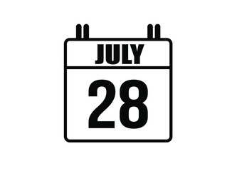 28 july calendar. Simple calendar page for the month of July. Black vector on white background.