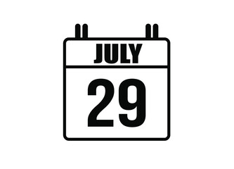 29 july calendar. Simple calendar page for the month of July. Black vector on white background.