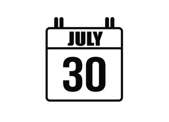 30 july calendar. Simple calendar page for the month of July. Black vector on white background.