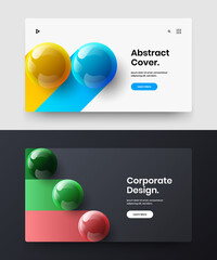 Multicolored presentation vector design layout collection. Minimalistic 3D spheres poster template composition.