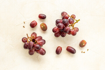 Bunches of grapes berries, top view. Fresh fruits nad berries background