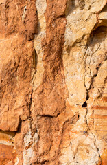 Sedimentary rocks with a high content of iron oxide. Red soil, loam. The texture of the soil.