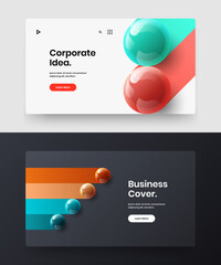 Fresh realistic balls website screen template set. Isolated company cover vector design concept collection.