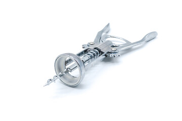 metal corkscrew on white background