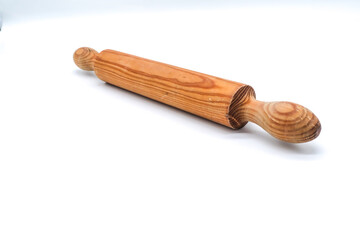 wooden rolling pin on white background