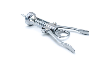 metal corkscrew on white background