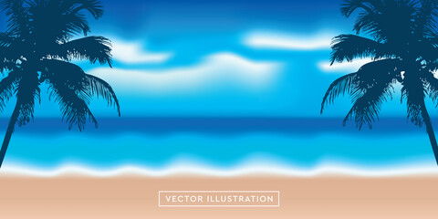 Fototapeta na wymiar summer holiday beautiful beach seascape with palm leaf border