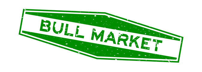 Grunge green bull market word hexagon rubber seal stamp on white background