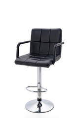bar chair isolated on the white background. black leather bar stool