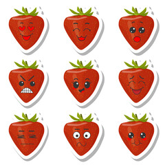 Set of stickers red strawberry with kawaii emotions. Flat vector illustration of a strawberry with emotions On a white background.