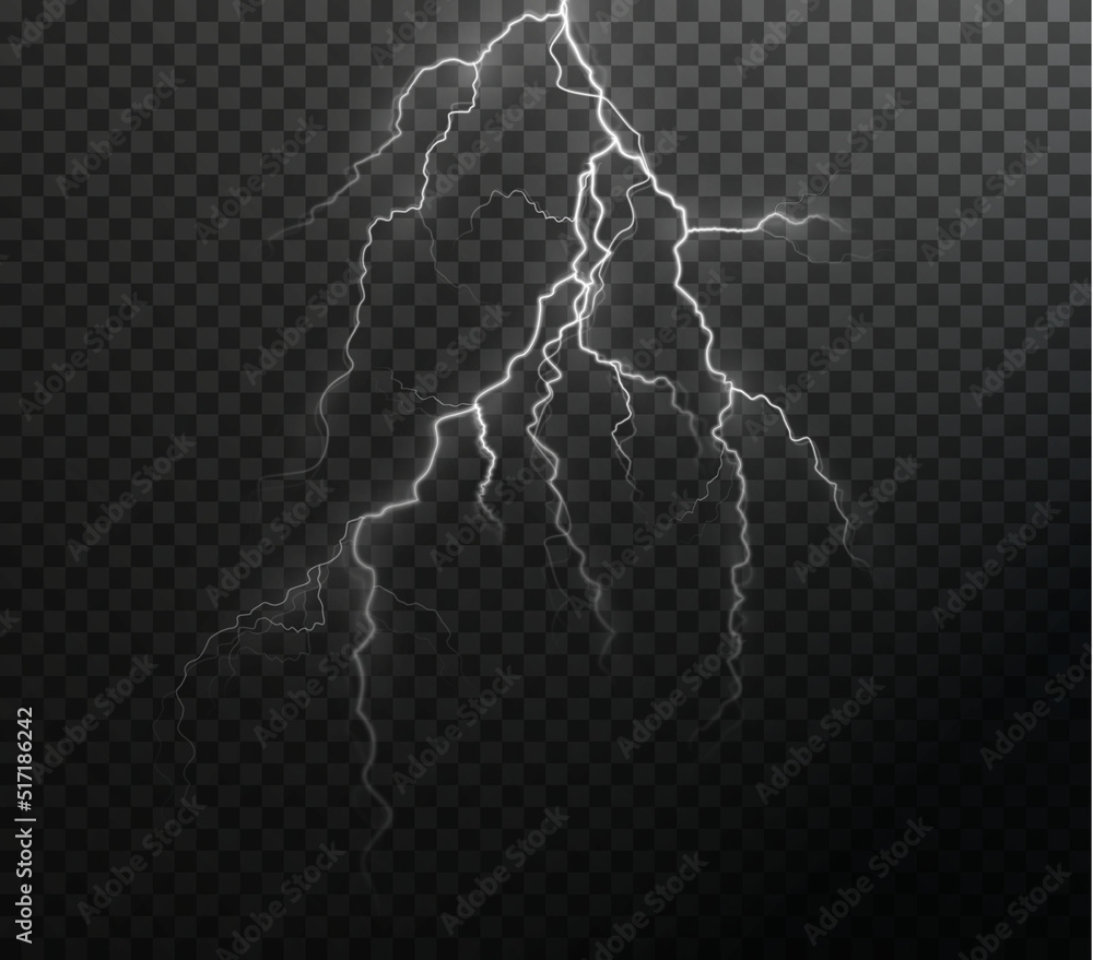 Poster Light white isolated vector lightning png. Magic light abstract lines. Realistic natural lightning effects.	
