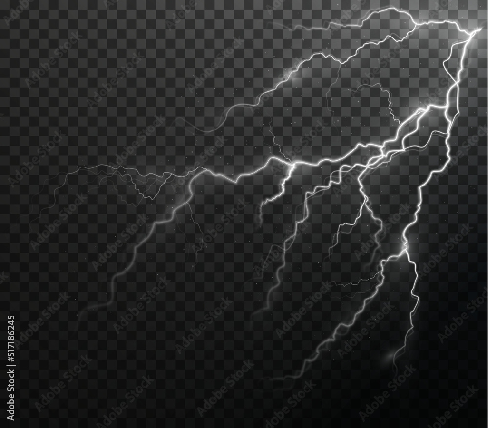 Poster Light white isolated vector lightning png. Magic light abstract lines. Realistic natural lightning effects.	
