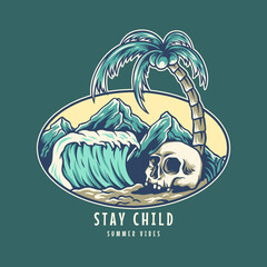 Skull Child In Beach Summer Illustration