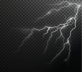 Light white isolated vector lightning png. Magic light abstract lines. Realistic natural lightning effects.	
