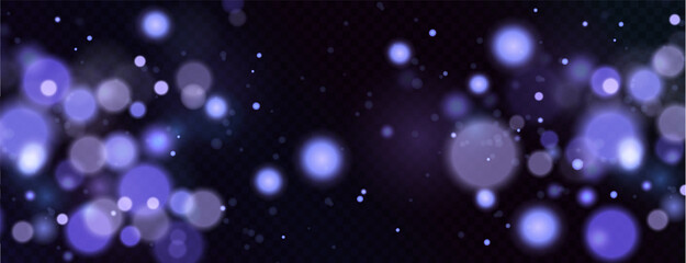 Christmas background. Powder PNG. Magic bokeh shines with blue dust. Small realistic glare on a transparent Png background. Design element for cards, invitations, backgrounds, screensavers.