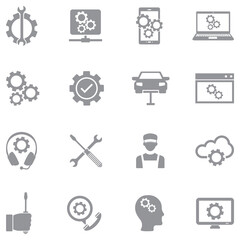 Fototapeta premium Maintenance Icons. Gray Flat Design. Vector Illustration.